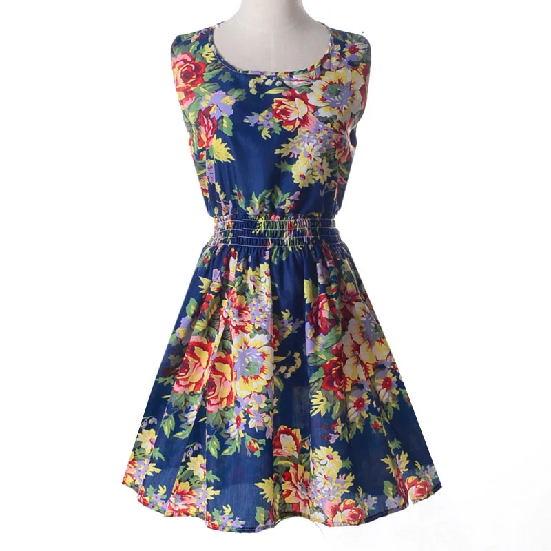 

YSDNCHI Summer Dress Boho New Women Beach Sleeveless Sundress O-Neck Florals Print Tank Party Clubwear Elegant Mini Dress
