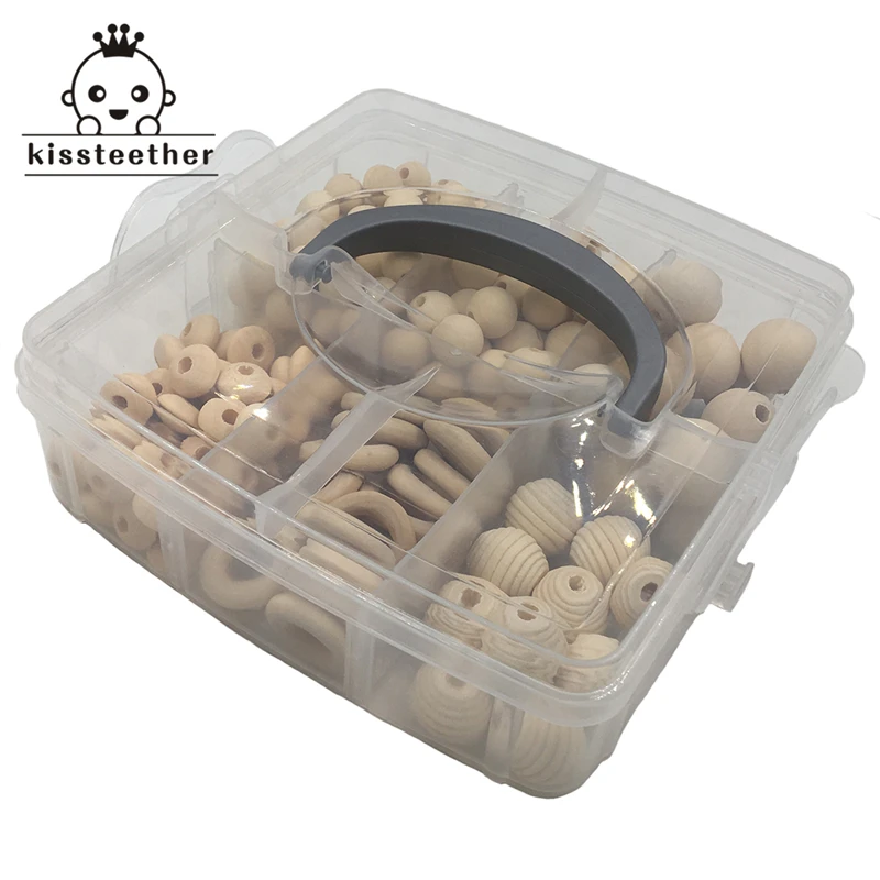 

DIY Baby Teether Nursing Boxed Wooden Abacus Beads/Beehive Beads/Different Size Round beads and Wooden Ring For Wooden Teether