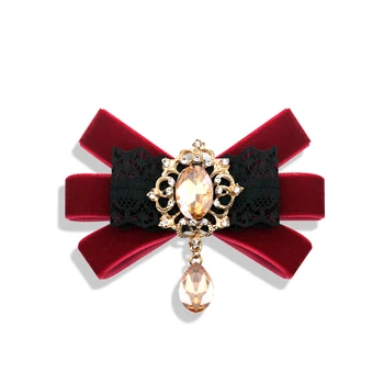 

Fashion women bow tie Lace Butterfly brooch bowtie Girl Studded collar bowknot Girl Hotel Waitress Neck Wear Shirt Accessories