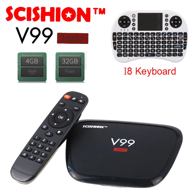 

SCISHION V99 Hero Android Tv Box 4GB RAM 32GB ROM Rockchip 3368 Octa-Core Android 5.1 WiFi Bluetooth 4.0 1000M LAN UHD 4K Player
