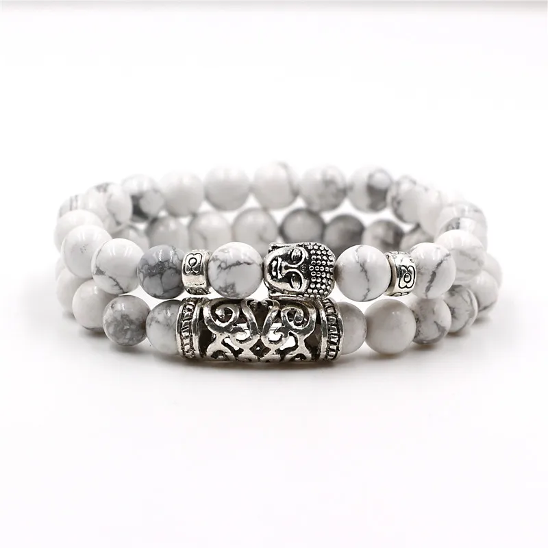 2pcs set Men Woman Bead Bracelet Beaded Black Lava Stone Prayer Beads Buddha Bracelet for Women and Mens Pulseras Masculina