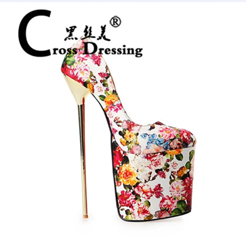 

Women Shoes Extreme High Heels Sexy Fetish High Heel Stiletto Pointed Toe Pumps Platform Shoes Club Flower Pumps with Metal Heel