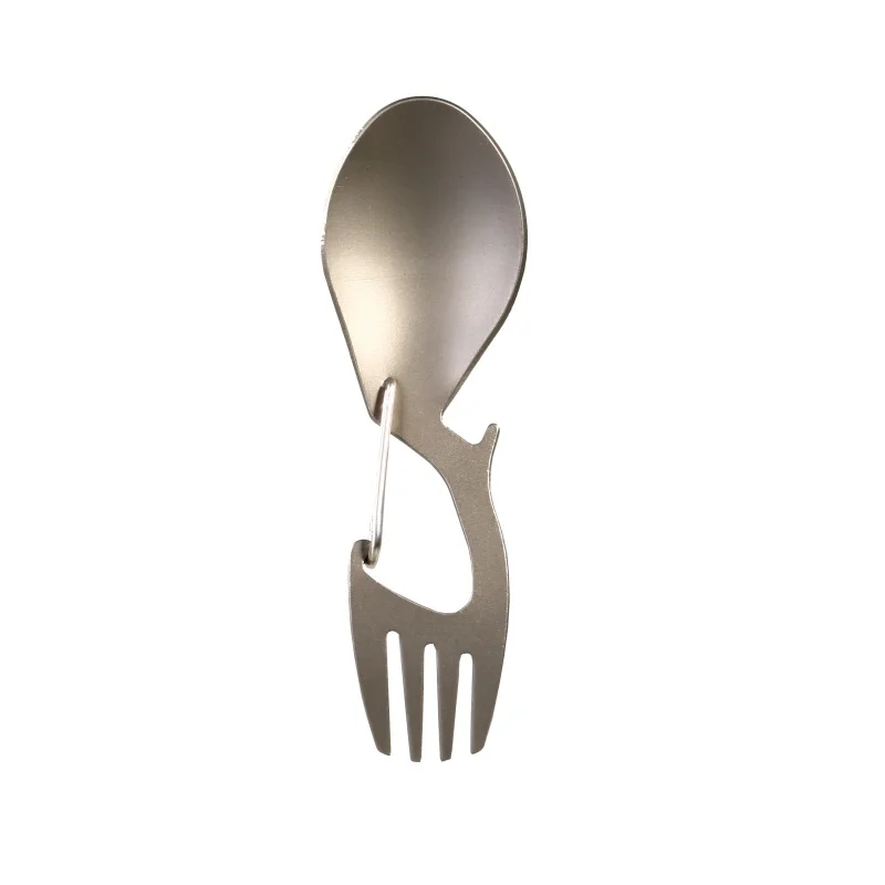 

Multi-Tool Titanium Stainless Steel Unibody Construction Spork Multi-Function Spoon Fork Carabiner Bottle Opener Outdoor Camping