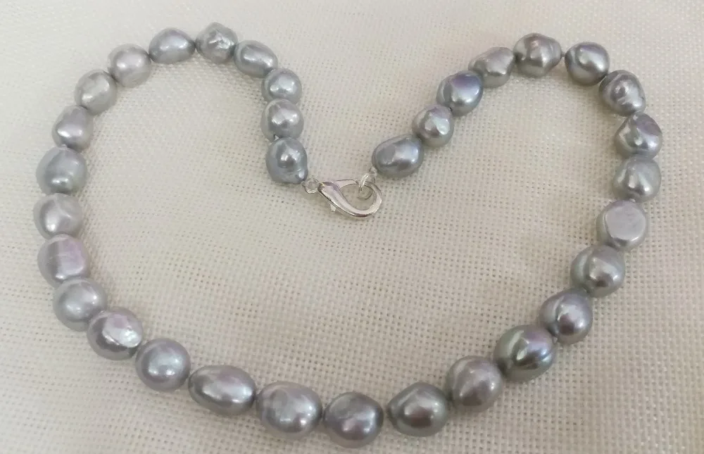 

Women Jewelry 11x12mm gray pearl baroque pearl beads handmade necklace Natural freshwater pearl gift 17'' 42cm