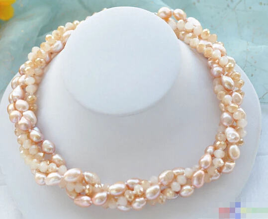 

Wholesale FREE SHIPPING >>> 4row 18" pink baroque pearl faceted crystal bead necklace p3705