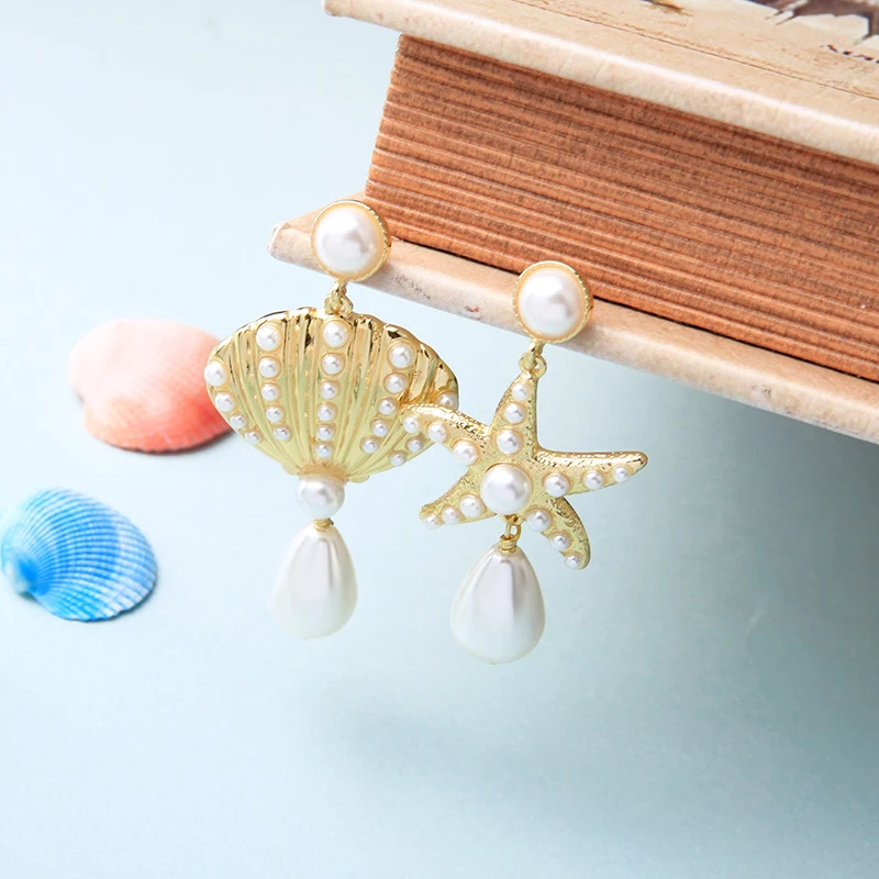 

New Arrival Drop Earring Vintage Sea Style Starfish Bell Asymmetry Earring For Women Handmade Wholesale Date Gift Jewelry