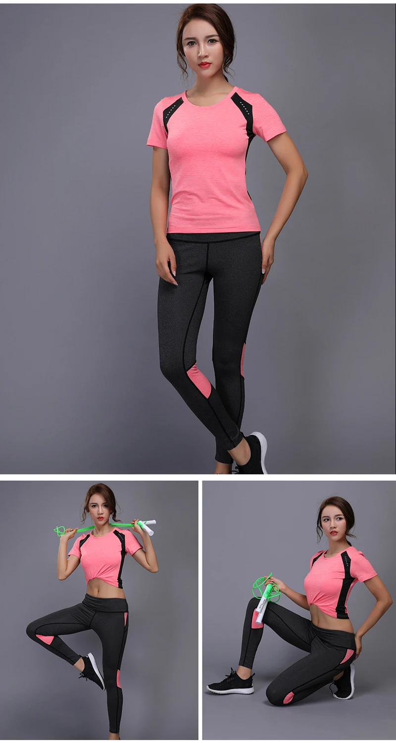 Женская одежда для тенниса, набор для йоги, одежда для бадминтона, футболка для фитнеса и бега+ штаны, Быстросохнущий Спортивный костюм для тренировок и бега