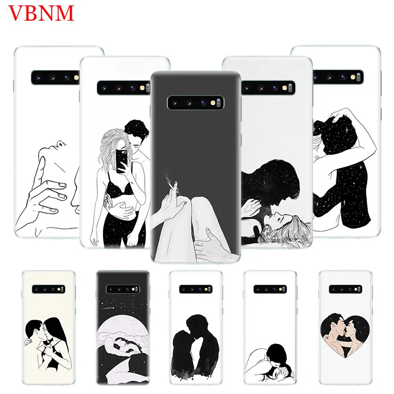 

Sketch Couple Affectionate Art Silicome Phone Case For Samsung Galaxy S10 S6 S7 Edge S8 S9 Plus S10E Note 8 9 Customized Cases