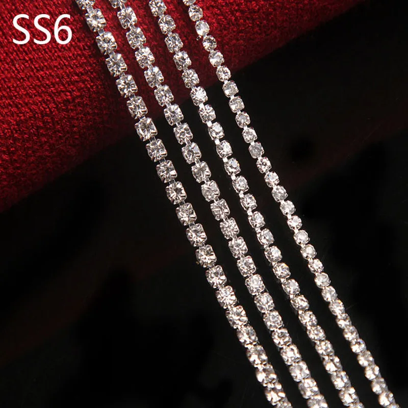 URORU Crystal AB Rhinestone Chain DIY Sew On Gold Base Density Trim Metal Cup Chains Accessories ss6 10yards/lot AM TAIDIAN - Цвет: ss6 silver