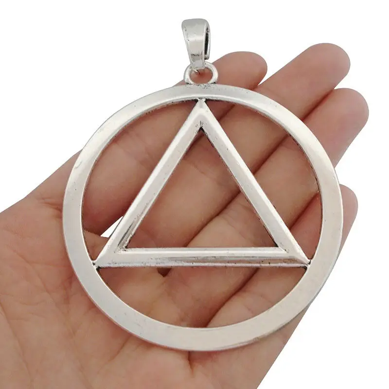 

3 x Antique Silver Large AA Alcoholics Anonymous Recovery Sobriety Circle Triangle Symbol Round Charms Pendants Jewelry Findings