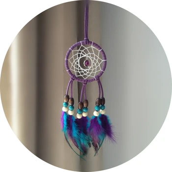 

Small Dream Catcher With Purple Blue Feather Wind Chime New Gift Car Home Hanging Decoration