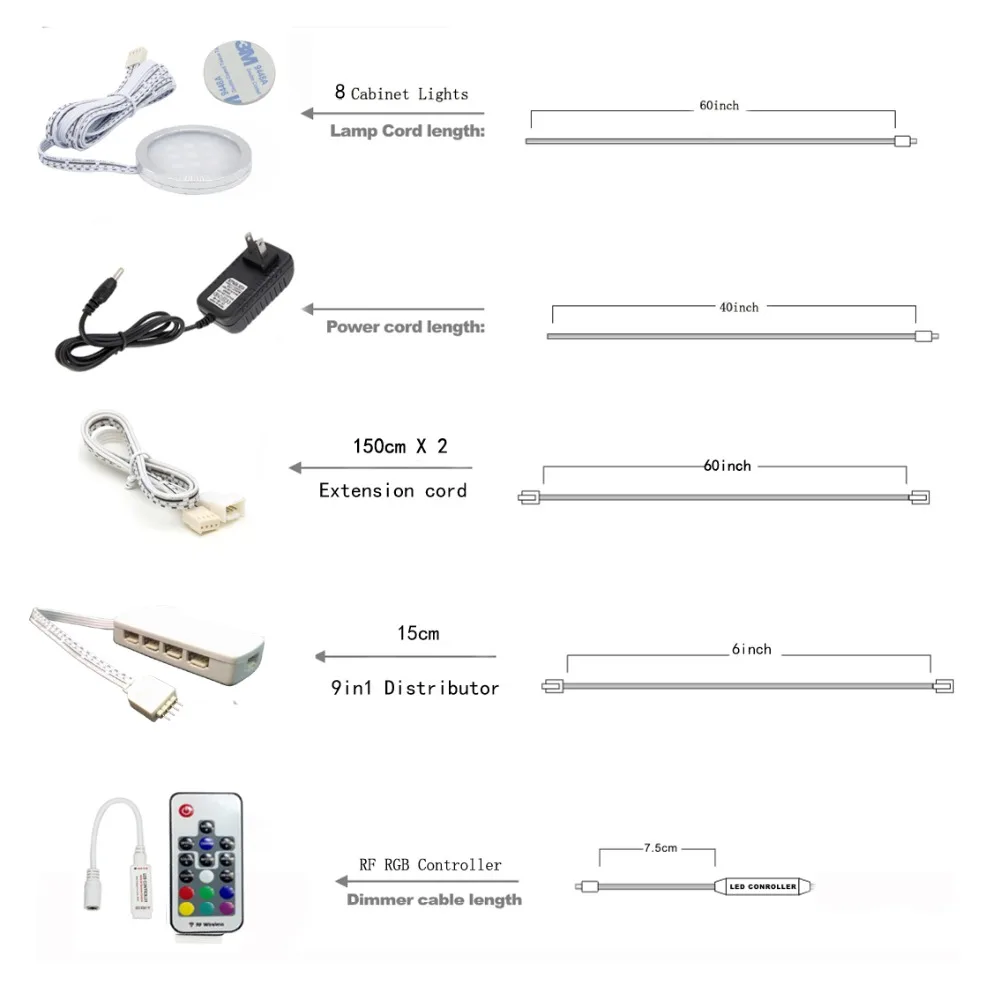  Aiboo 8 RGB Color Changing LED Under Cabinet Lighting Puck Lights Wireless Dimming for Kitchen Coun - 32744352151