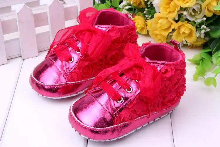 Обувь для новорожденных; обувь для малышей с кружевом и розами; обувь для малышей с мягкой подошвой; обувь для малышей - Цвет: Красный