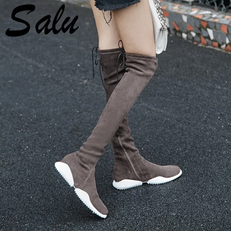

Salu Boots Women Warm Autumn Winter Zipper Tight High Boots Fashion Solid Quality Riding Shoes Woman Over The Knee Boots
