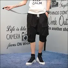 27-46 летние мужские новые свободные пять шорты с заниженным шаговым швом большой Мульти-карман промежность до колена tide хип-хоп ленты шорты костюмы