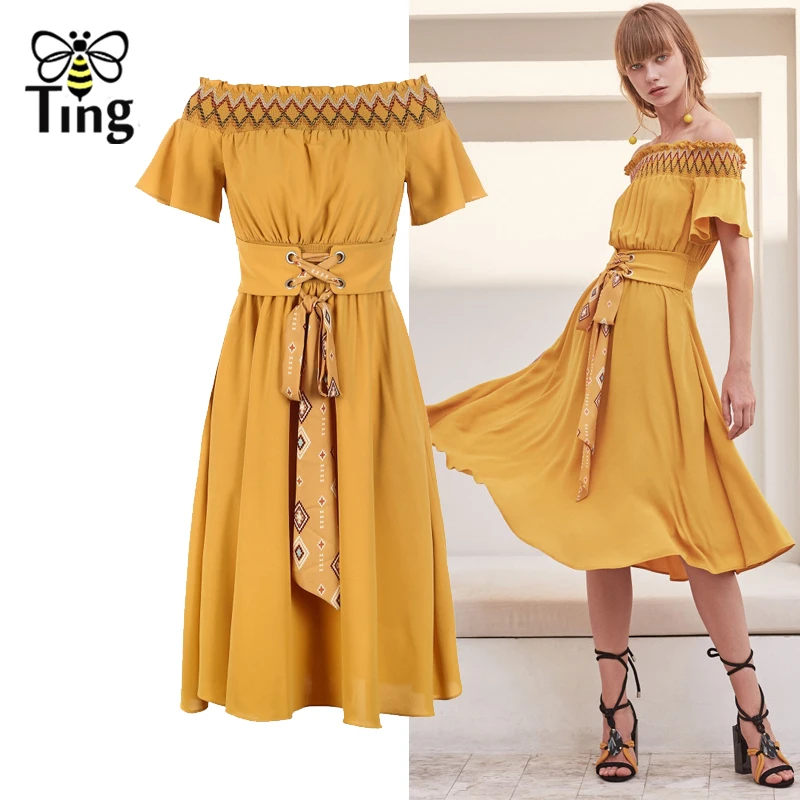 

Tingfly Chic Geometric Floral Midi Dress Summer Holidays Slash Neck Off Shoulder Casual Bohemian Beach Vestidos Travel Sundress