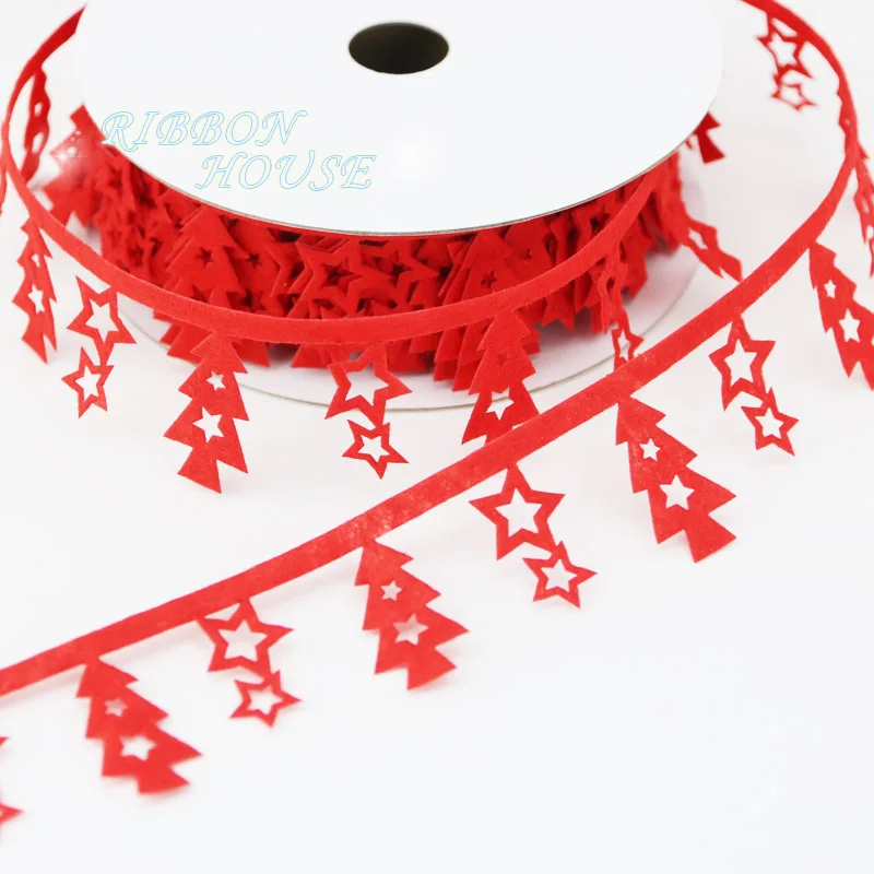 

(10 meters/lot) Non-woven red christmas tree ribbon Christmas day decorative ultrasonic embossed star lace