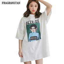 Женская Весенняя летняя новая свободная футболка с круглым вырезом Женская модная футболка с буквенным принтом с героями мультфильмов повседневная женская футболка больших размеров JQ417