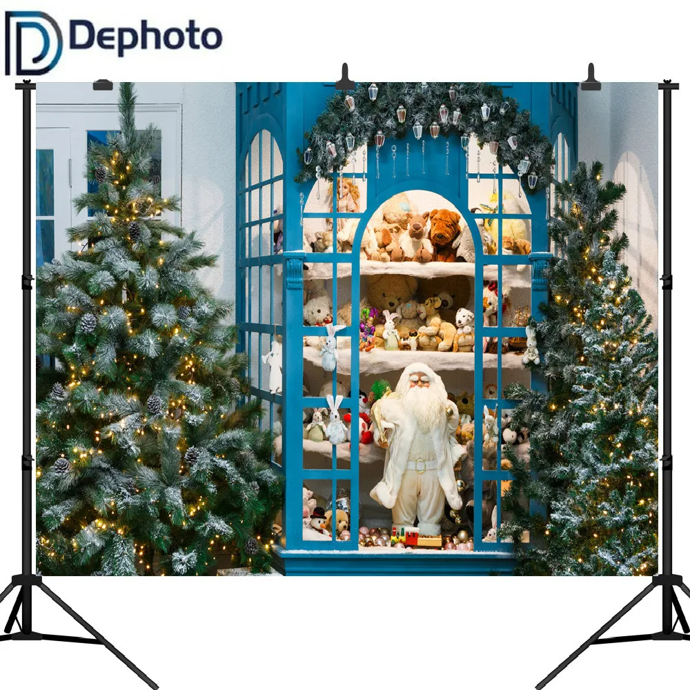 Dephoto Рождественский магазин фон для фотосъемки с изображением дерева игрушек