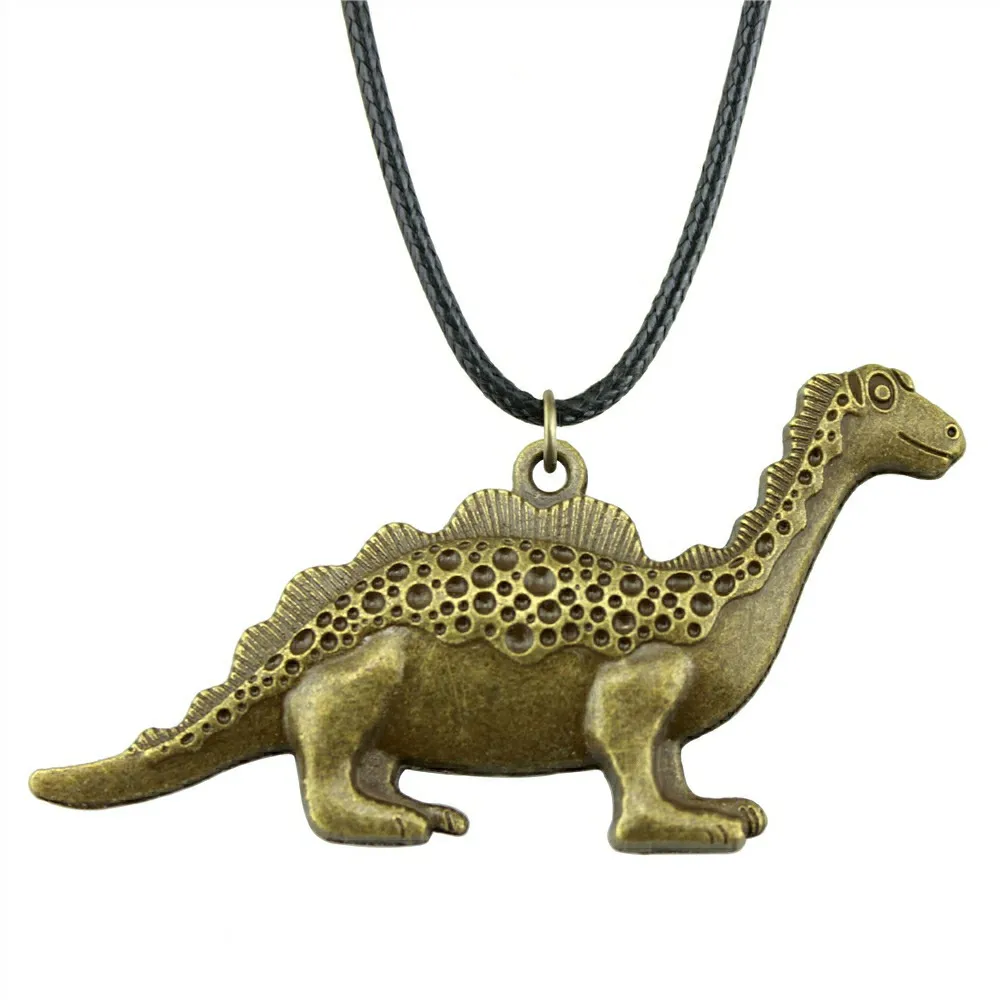 

Vintage New Fashion 63x31mm Antique Bronze Plated Dinosaur Pendant Necklace Leather Chain For Women