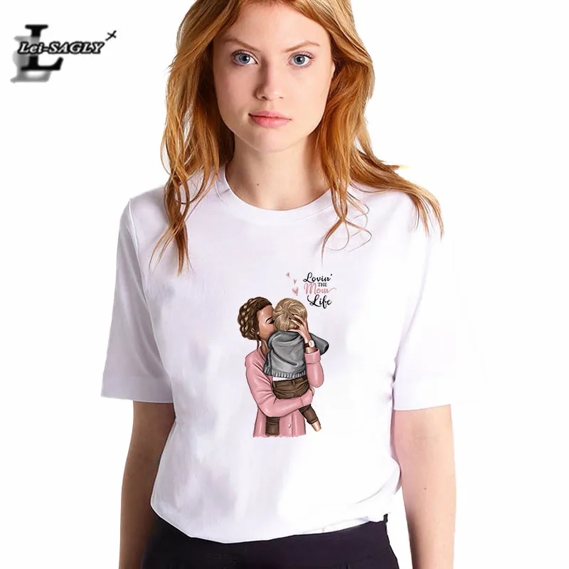 

Lei SAGLY Lovin The Mom Life Female T Shirt Summer Women Cute Boy Mom Shirt 2019 Korean Fashion Shirt Casual Vogue T-Shirts