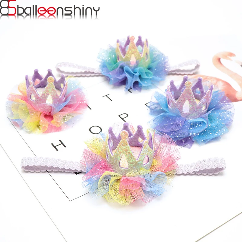 

BalleenShiny Baby Girls Crown Headband&Hairpins Infant Rainbown Lace Head Band Hair Clips Kids Headwear Accessories