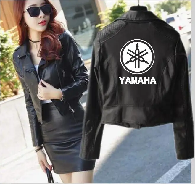

Women's short casual engine yamaha leather jacket pink / black women's motorcycle street leather brand coat