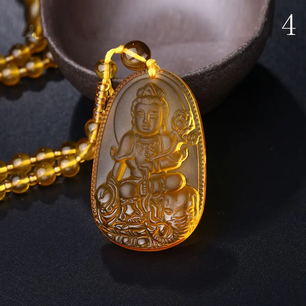 Высокое Качество Jade рейки целебный Кристалл Будда цепь счастливый белый нефрит резной Будда счастливый амулет кулон ожерелье для женщин мужчин - Цвет камня: Флуоресцентный желтый