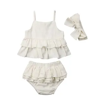 

Toddler Kid Baby Girl Clothes Headband Ruffle Tops Pants Skirt Outfit Sunsuit Toddler Kid Baby Girl 2Pcs Clothes Cotton
