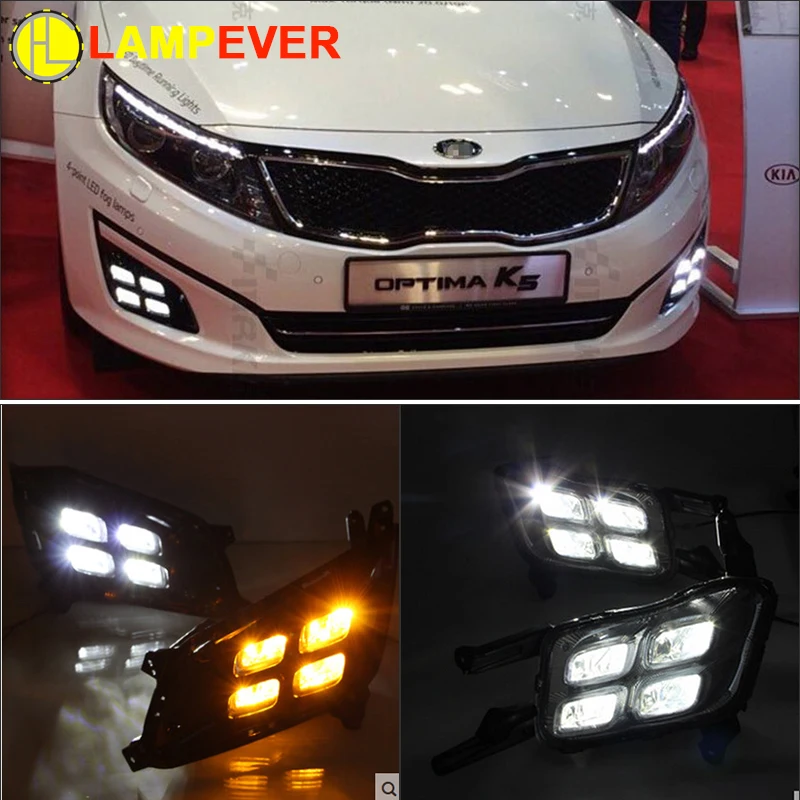 

Lampever Car LED DRL For Kia Optima K5 2013 2014 2015 Xenon White DRL Yellow Turning Fog Cover Daytime Running Lights Kits