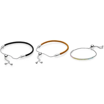 

3 Style 2018 New 925 Sterling Silver Black Brown Classic Colored Crystal Bracelets For Women Diy Charms Jewelry