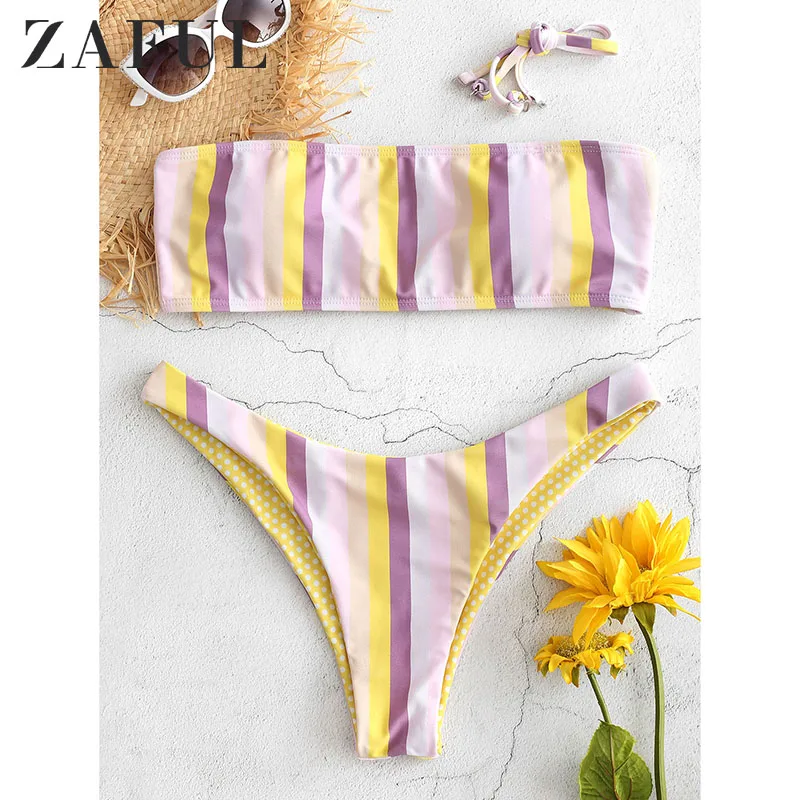 

ZAFUL Striped Bikini Set Women Padded Swimwear Push-Up Bra Swimsuit Summer Biquini Beachwear Polka Dot Printed Bathing Suit