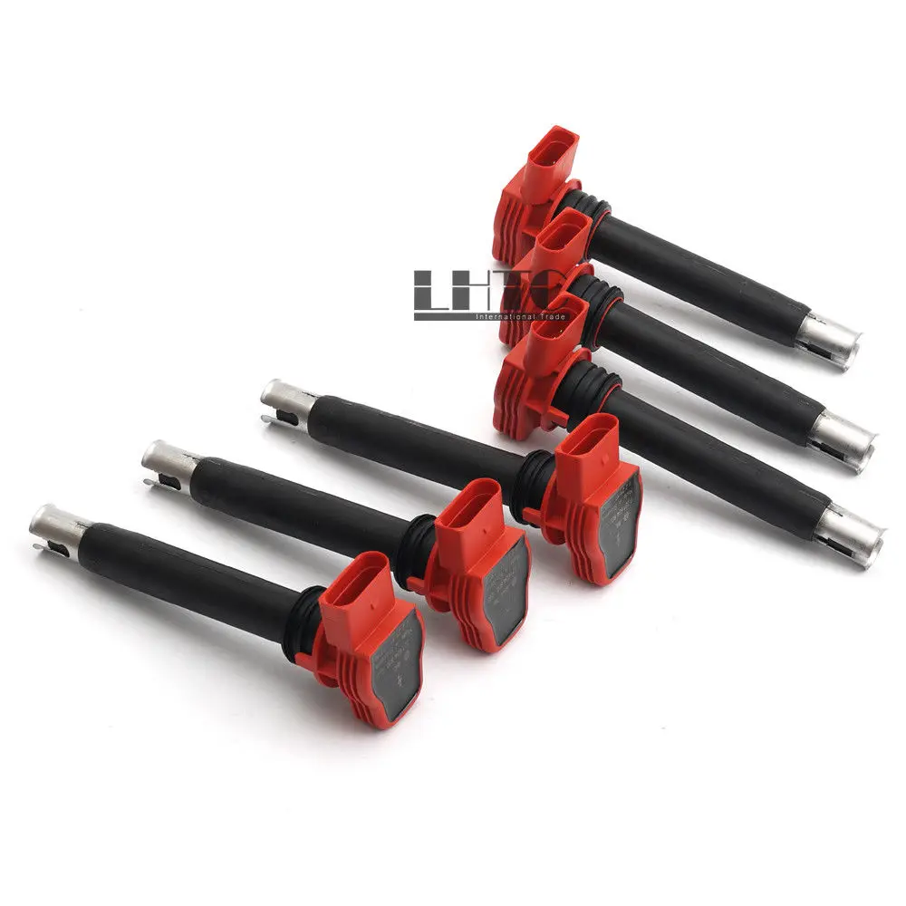 6x подлинные 06E905115E катушки зажигания пакет Свеча BOS-CH красный для V W AUDI A6 A7 Q7 PORSCHE 3 0