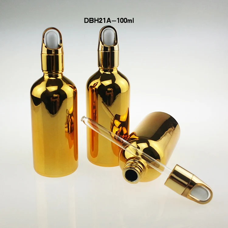 100pcs gold high-grade 100ml glass white rubber dropper bottle essential oil , empty 100 ml golden glass reagent dropper bottle