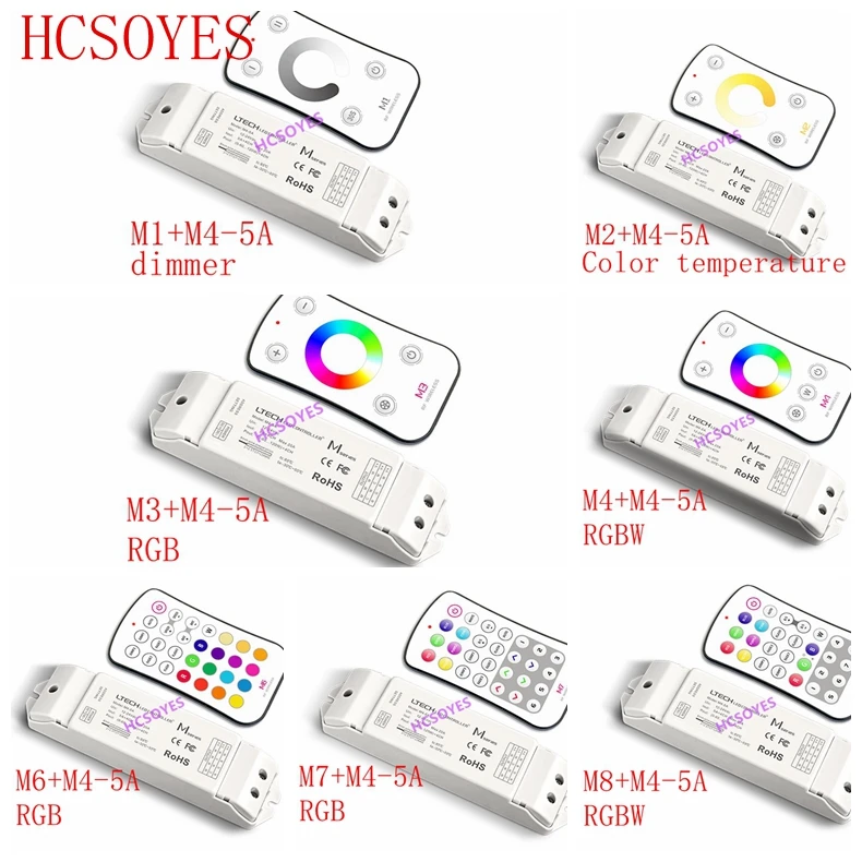 

LTECH RF M1 M2 M3 M4 M6 M7 M8 single color CT RGB RF Wireless Remote M4-5A CV Constant Voltage Receiver LED dimmer controller