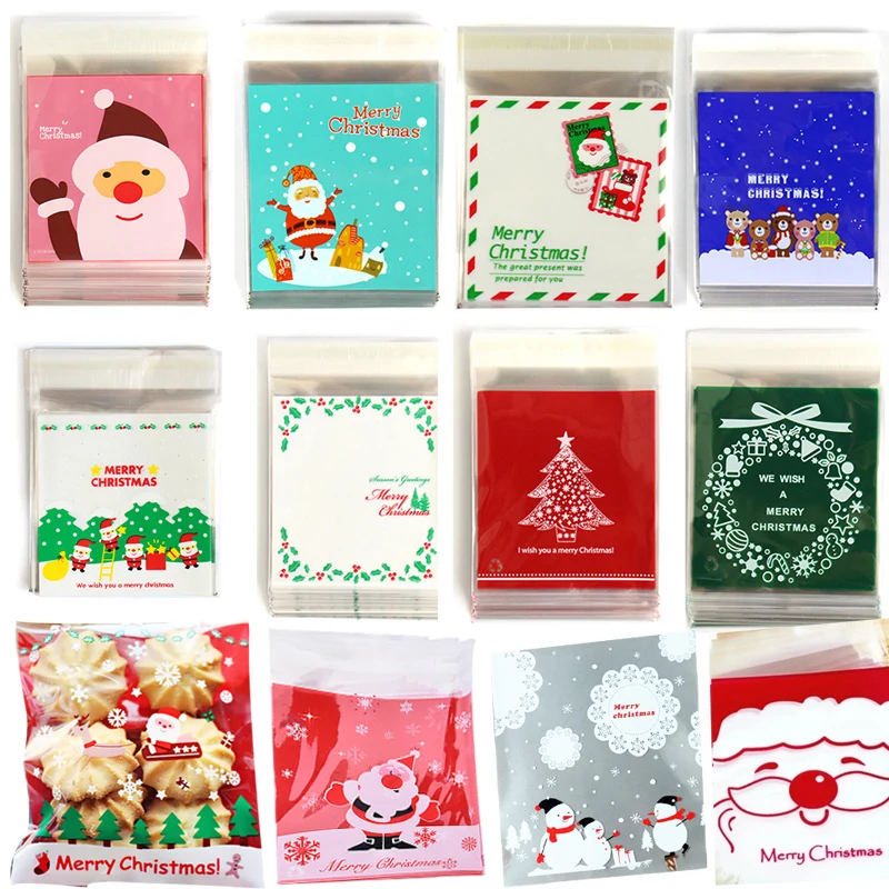 

25Pcs Cute Christmas Cartoon Gifts Bags Cookie Packaging Self-adhesive Plastic Bags For Biscuits Candy Cake Wedding Package