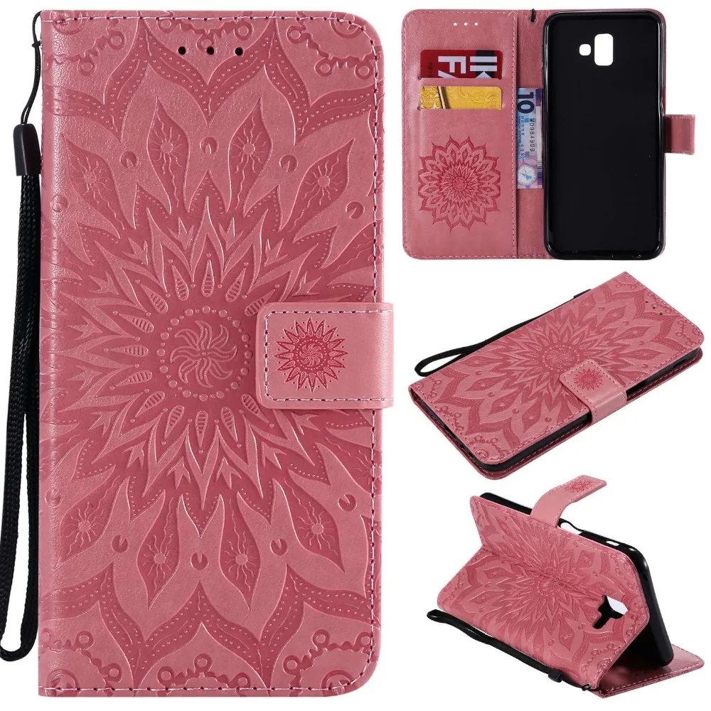 

New fashion Sun flower Embossing Wallet Flip Fundas Case For Samsung Galaxy J4 J6 Plus 2018 PU leather phone case cover