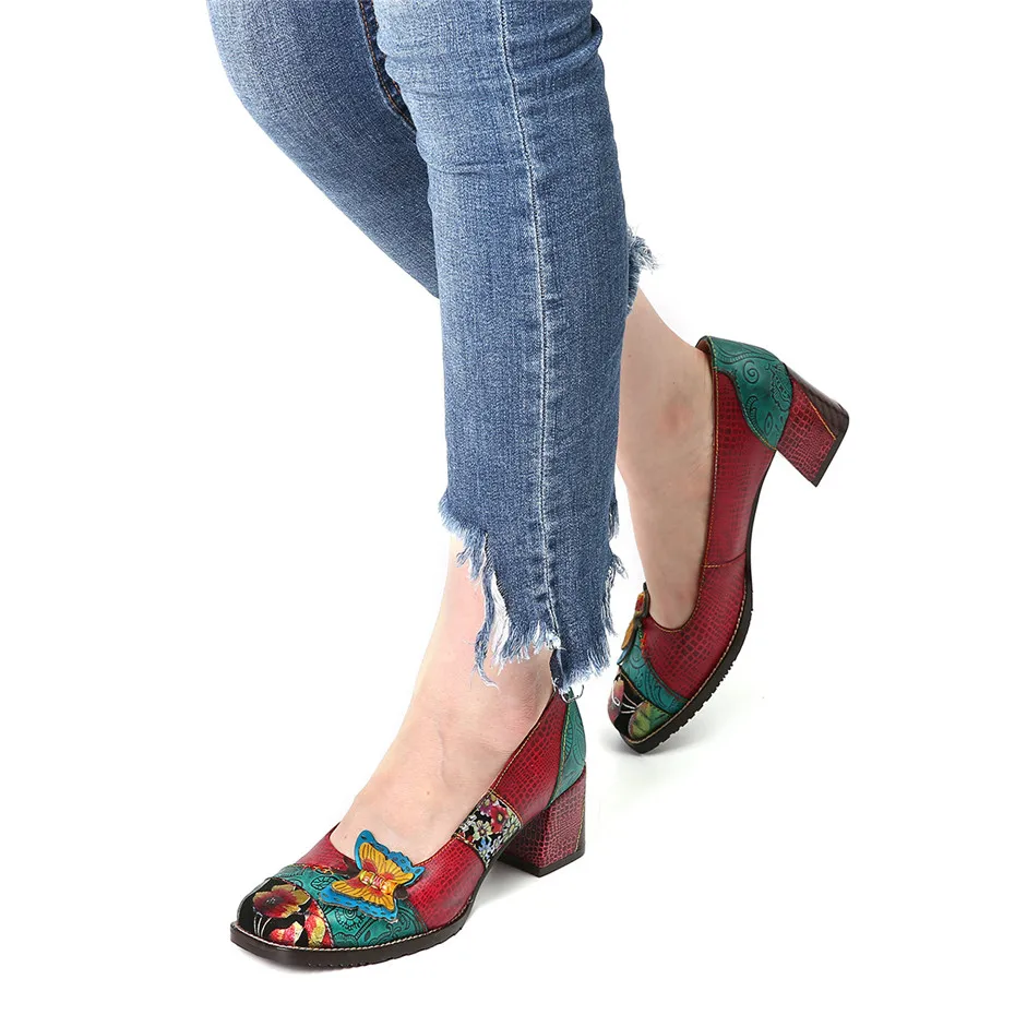 Handmade Square Heel Pumps Genuine Leather Shoes For Women Luxury Quality High Heel Square Toe Slip On Lady Bridal Wedding Shoes (2)