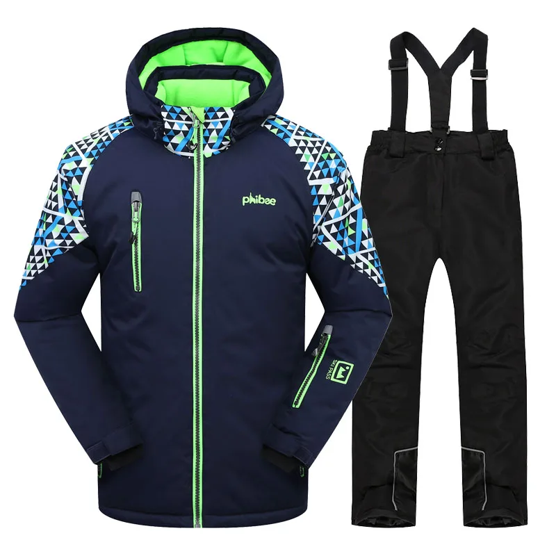 Зимний лыжный костюм с детектором; утолщенная Одежда для мальчиков; Комплект для улицы; куртка для сноуборда; брюки; зимний костюм-двойка; подходит для температуры-20-30 градусов - Цвет: PH82009DB1011