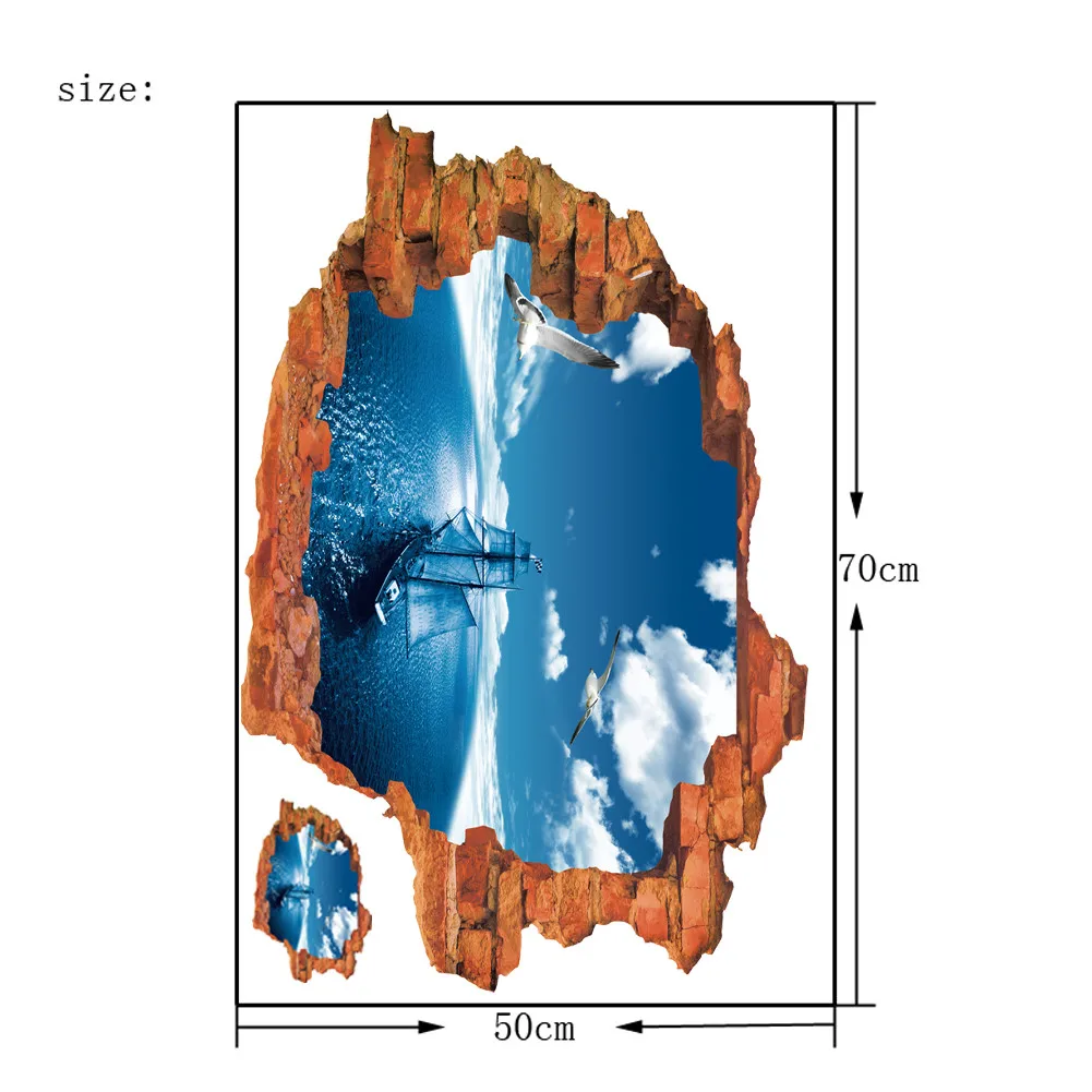 Новинка,, 1 шт., 3D наклейки на стену, настенная наклейка, художественная работа с цитатами, домашний декор, современная мода, мультфильм, стикер, синее море, лодка, для гостиной