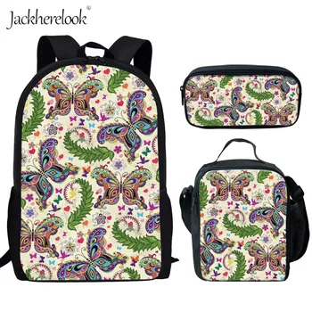 

Jackherelook Beautiful Butterfly Pattern 3PCS Set Schoolbags Back to School Students Boys Girls Satchel Orthopedic Backpacks