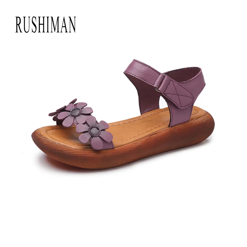 RUSHIMAN 2018 Summer Summer New Original Vintage Real Leather Sandals With Peep-Toe Sandals Magic Sandals Eur Size 35-40 Women's Shoes