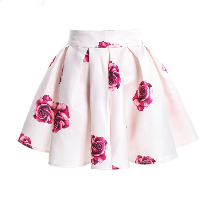 Women Sweet Flower Skirts with High Waist Pleated Chiffon Printing