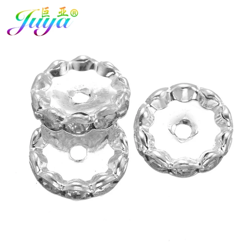 Wholesale Beadwork Metal Spacers Beads 15mm Gold/Silver Cz Rhinestones Natural Stones Jewelry