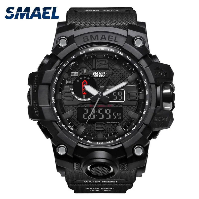 Relógio de Pulso Relógio de Quartzo Esporte para Homens Militar de 50m Relógio Masculino Impermeável Smael 1545 s Shock Homens Led