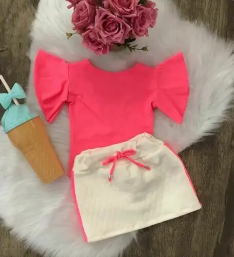 

UK Toddler Kid Baby Girl T-shirt Ruffle Sleeve Solid Tops Skirt Dress Clothes Summer Outfits Girls Set