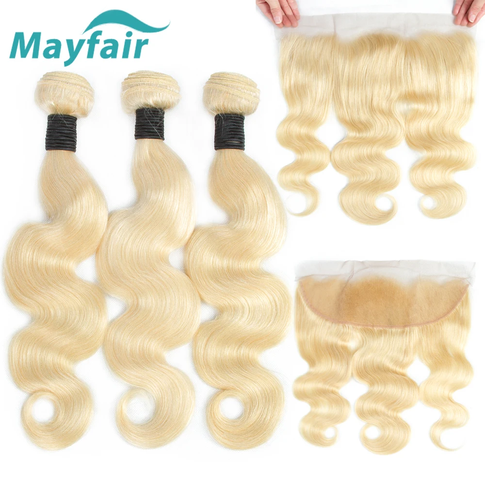 

Mayfair 613 Hair Bundles With Lace Front Peruvian Bundles With Front Non-Remy Human Hair Blonde Bundles With Front