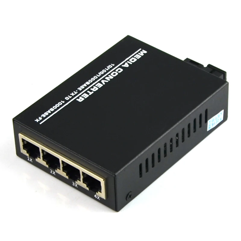 Медиаконвертер Gigabit Ethernet 10/100 Мбит/с одномодовый оптоволоконный 4 порта RJ45 и 1 порт