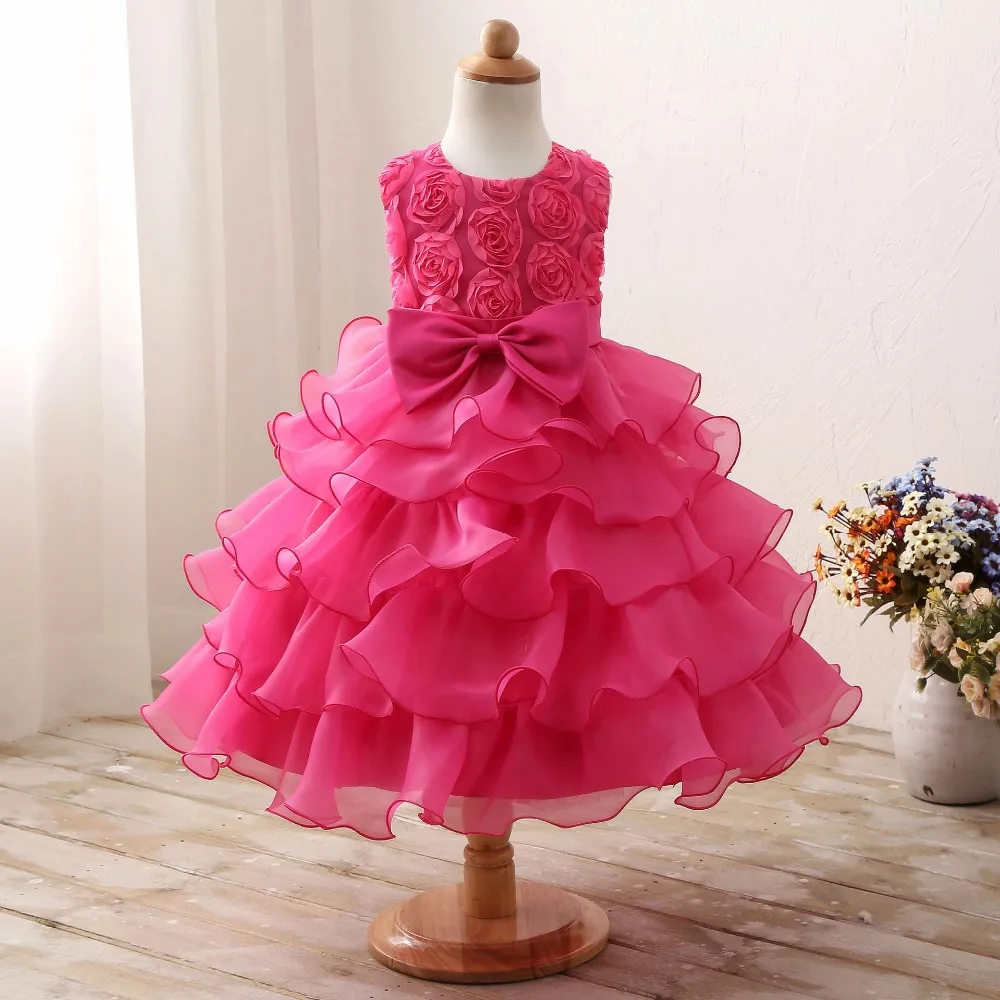 Платья для девочек партии и свадьбы многослойное платье-пачка с розовыми цветами для маленьких девочек Vestido Bebe Menina Крещение платье