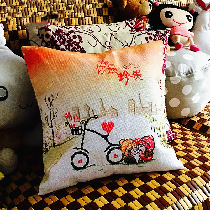 

Diy printed cross stitch pillow kit embroidery needlework sets counted cross-stitch kits patterns paintings accessories fabric